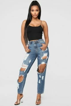 Fashion Nova Janelle Boyfriend Jeans - Medium Blue Wash