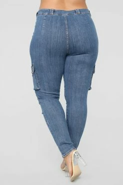 Fashion Nova Don't Push Me Cargo Jeans - Medium Blue Wash Skinny Jeans