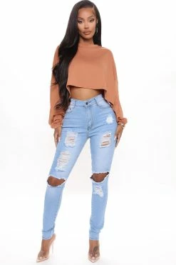 Fashion Nova Say Yes To Distress Jeans - Light Blue Wash