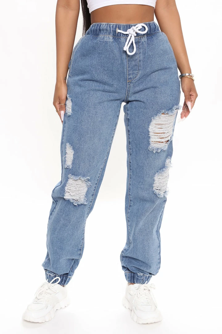 Deals ๐ Fashion Nova Take The Lead Ripped Denim Joggers - Medium Blue Wash ๐ 5 Fashion Nova Take The Lead Ripped Denim Joggers - Medium Blue Wash