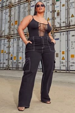 Fashion Nova Give Me A Break Cargo Carpenter Jeans - Black Baggy Jeans