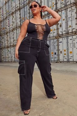 Fashion Nova Give Me A Break Cargo Carpenter Jeans - Black Baggy Jeans