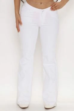 Fashion Nova Va Va Voom V-Front Stretch Flare Jeans - White