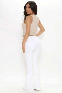 Fashion Nova Va Va Voom V-Front Stretch Flare Jeans - White
