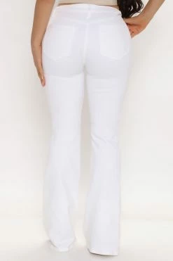 Fashion Nova Va Va Voom V-Front Stretch Flare Jeans - White