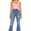 Fashion Nova Tall Road Tripper Ripped Stretch Flare Jeans - Dark Wash