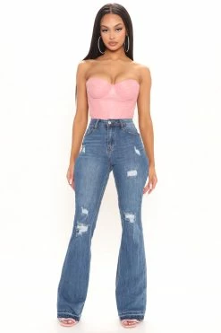 Fashion Nova Tall Road Tripper Ripped Stretch Flare Jeans - Dark Wash