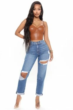 Fashion Nova Hometown Cutie Destroyed Mom Jeans - Medium Blue Wash