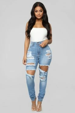 Fashion Nova Play It Again Skinny Jeans - Light Blue Wash