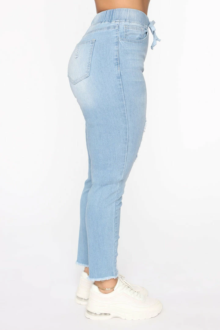 Fashion Nova Skinny Jeans Somewhat The Same Jogger Jeans - Light Blue Wash