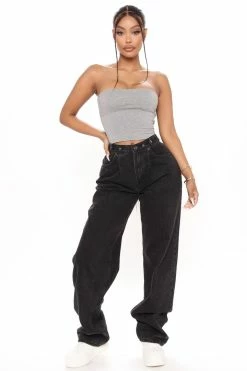 Fashion Nova Straight Leg Jeans Pleats To Meet You Wide Leg Jeans - Black
