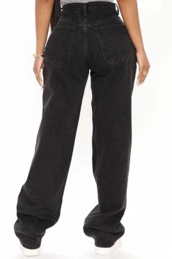 Fashion Nova Straight Leg Jeans Pleats To Meet You Wide Leg Jeans - Black