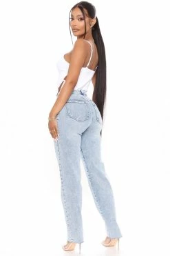 Fashion Nova Took Him By Surprise Slim Fit Boyfriend Jeans - Light Blue Wash Straight Leg Jeans