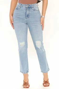 Fashion Nova Skinny Jeans Hailey High Rise Slim Straight Jeans - Light Blue Wash