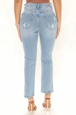 Fashion Nova Skinny Jeans Hailey High Rise Slim Straight Jeans - Light Blue Wash