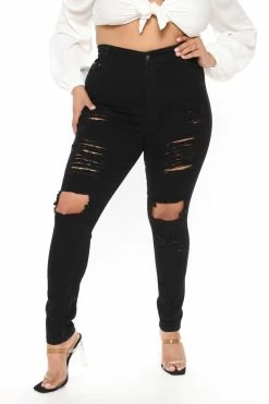 Fashion Nova Say Yes To Distress Jeans - Black Skinny Jeans