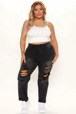 Fashion Nova My Best Boyfriend Ripped Jeans - Black Boyfriend Jeans