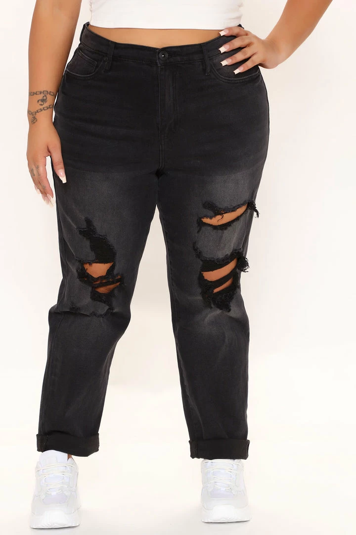 Fashion Nova My Best Boyfriend Ripped Jeans - Black Boyfriend Jeans