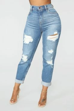 Fashion Nova I Got It From My Mama Distressed Jeans - MediumBlueWash