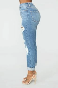 Fashion Nova I Got It From My Mama Distressed Jeans - MediumBlueWash
