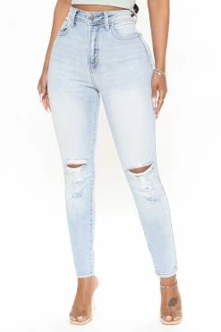 Fashion Nova Skinny Jeans Can't Keep A Secret Ripped Ankle Jeans - Light Blue Wash