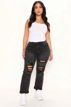 Fashion Nova My Best Boyfriend Ripped Jeans - Black Boyfriend Jeans