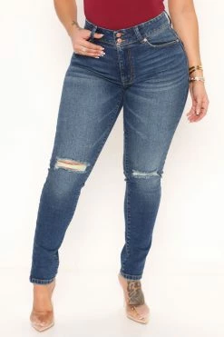 Fashion Nova Girl's Got It Distressed Booty Lifting Skinny Jeans - Dark Wash