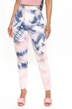 Fashion Nova Head In The Clouds Tie Dye Mom Jeans - Pink/combo