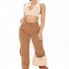 Fashion Nova Baggy Jeans That's Game Cargo Denim Joggers - Cognac