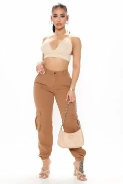 Fashion Nova Baggy Jeans That's Game Cargo Denim Joggers - Cognac