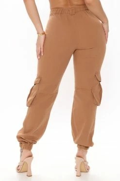 Fashion Nova Baggy Jeans That's Game Cargo Denim Joggers - Cognac
