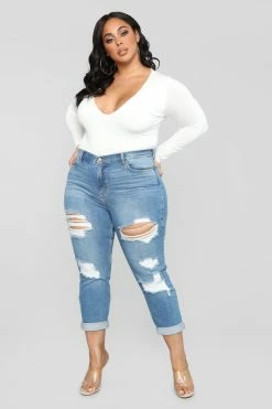 Fashion Nova I Got It From My Mama Distressed Jeans - MediumBlueWash