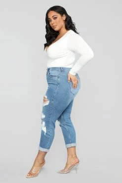 Fashion Nova I Got It From My Mama Distressed Jeans - MediumBlueWash