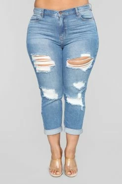 Fashion Nova I Got It From My Mama Distressed Jeans - MediumBlueWash