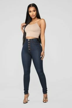 Discount 🔔 Fashion Nova Classic Button Up Skinny 👖 Jeans - Dark Denim 💯 19 Fashion Nova Classic Button Up Skinny Jeans - Dark Denim