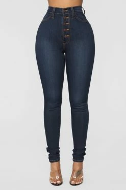 Fashion Nova Classic Button Up Skinny Jeans - Dark Denim