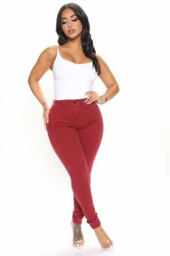 Fashion Nova Classic High Waist Skinny Jeans - Wine