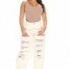 Fashion Nova Never Letting Go Distressed Boyfriend Jeans - Natural/Combo