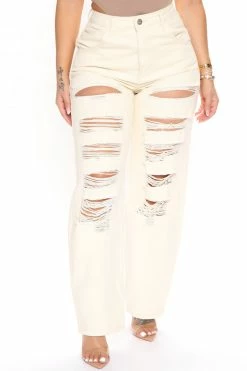 Fashion Nova Never Letting Go Distressed Boyfriend Jeans - Natural/Combo