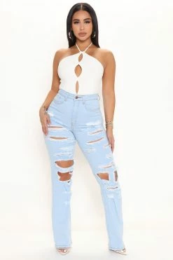 Fashion Nova Reminding Me High Rise Straight Leg Jeans - Light Blue Wash