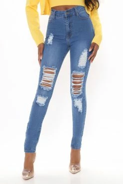 Fashion Nova Skinny Jeans Tall Tempe Distressed Jeans - Medium Blue Wash