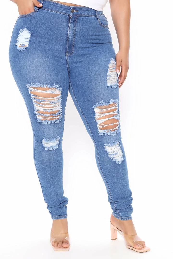 Fashion Nova Skinny Jeans Tall Tempe Distressed Jeans - Medium Blue Wash