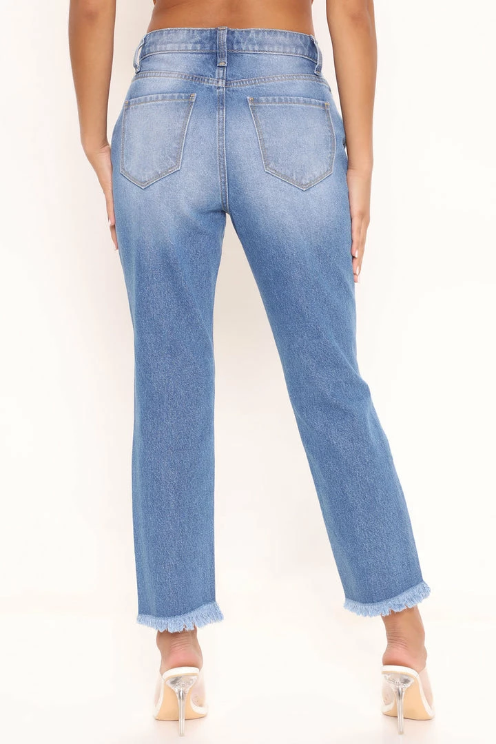 Fashion Nova First Time Ripped Straight Leg Jeans - Medium Blue Wash