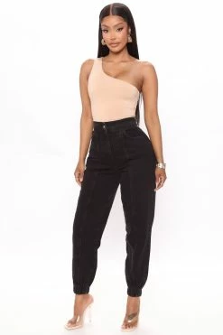 Fashion Nova Callin A Coo Jogger Jeans - Black Mom Jeans