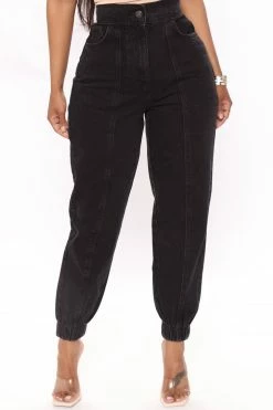 Fashion Nova Callin A Coo Jogger Jeans - Black Mom Jeans