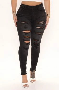 Fashion Nova Here We Go Again Distressed Skinny Jeans - Black