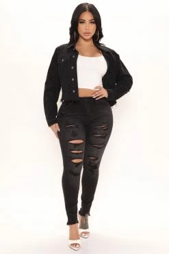 Fashion Nova Here We Go Again Distressed Skinny Jeans - Black