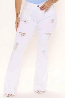 Fashion Nova Dancing Nights Distressed Flare Jeans - White