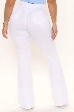 Fashion Nova Dancing Nights Distressed Flare Jeans - White