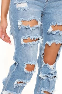 Fashion Nova Lonestar Ripped Straight Leg Jeans - Medium Blue Wash
